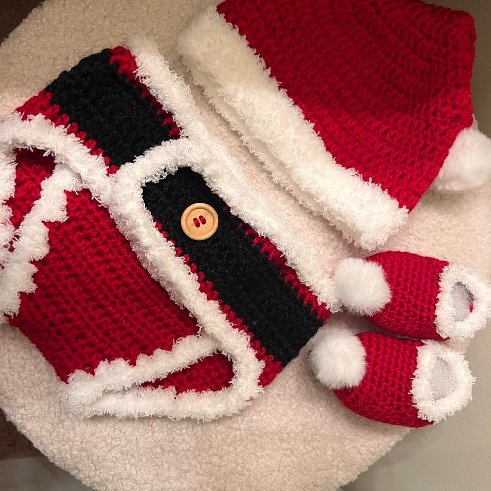Festive Red and White Knit Santa Hat Set for Kids